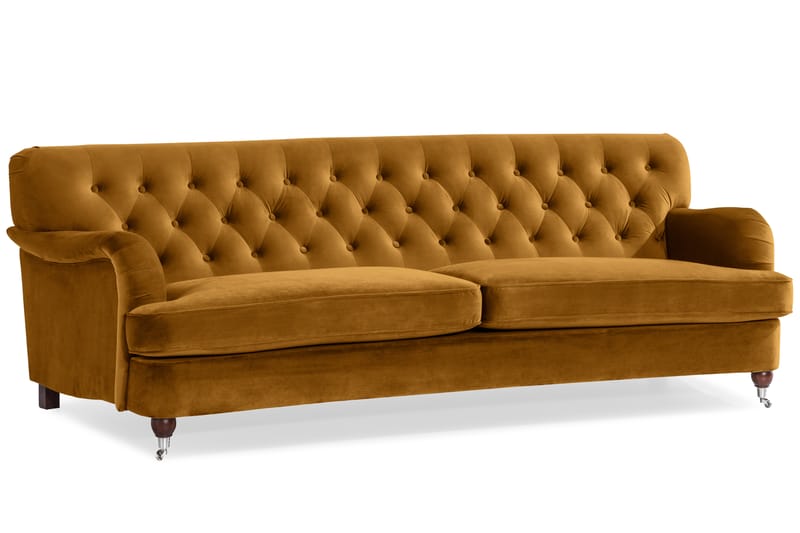Howard Riviera Soffgrupp Svängd 3-sits + 2-sits Soffa + Fåtölj + Fotpall i Sammet - Mörkgul - Möbler - Soffa - Soffgrupp - Howard soffgrupp
