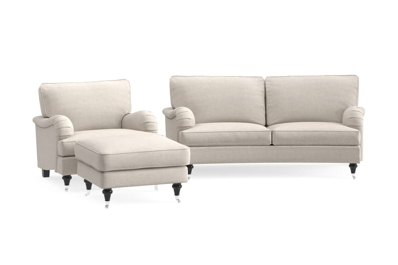 Soffgrupp Oxford Classic Svängd 2-sits+Fåtölj+Fotpall - Beige - Möbler - Soffa - Soffgrupp - Howard soffgrupp