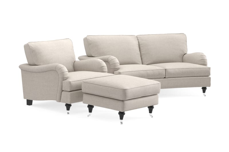 Soffgrupp Oxford Classic Svängd 2-sits+Fåtölj+Fotpall - Beige - Möbler - Soffa - Soffgrupp - Howard soffgrupp