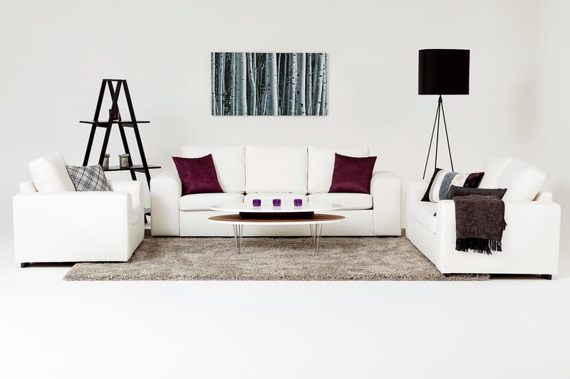 Link Soffgrupp 3-sits + 2-sits Soffa + Fåtölj + Fotpall i Konstläder - Vit - Möbler - Soffa - Soffgrupp