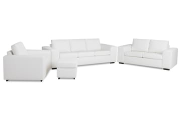 Link Soffgrupp 3-sits + 2-sits Soffa + Fåtölj + Fotpall i Konstläder - Vit - Möbler - Soffa - Soffgrupp