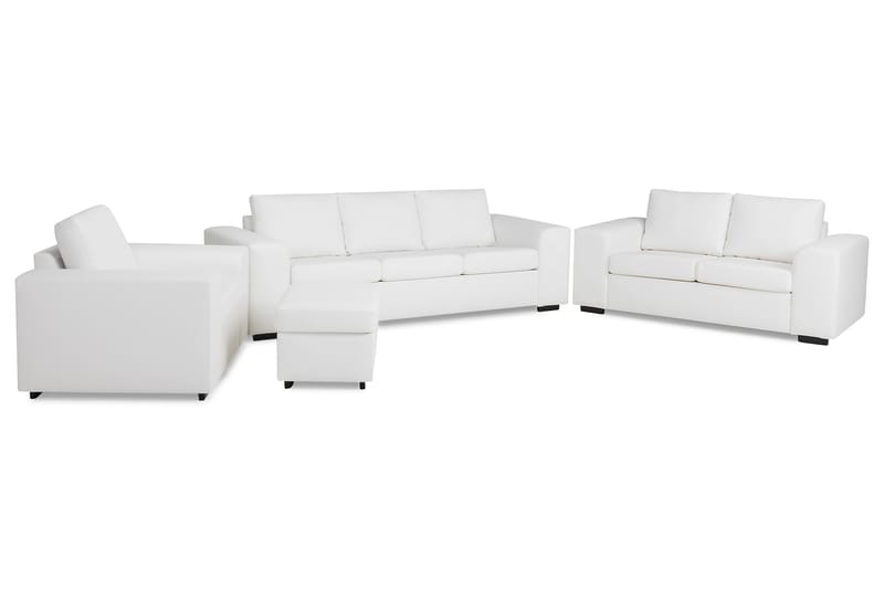 Link Soffgrupp 3-sits + 2-sits Soffa + Fåtölj + Fotpall i Konstläder - Vit - Möbler - Soffa - Soffgrupp