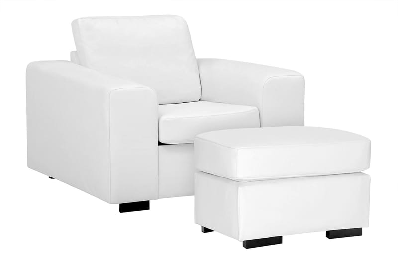 Link Soffgrupp 3-sits + 2-sits Soffa + Fåtölj + Fotpall i Konstläder - Vit - Möbler - Soffa - Soffgrupp