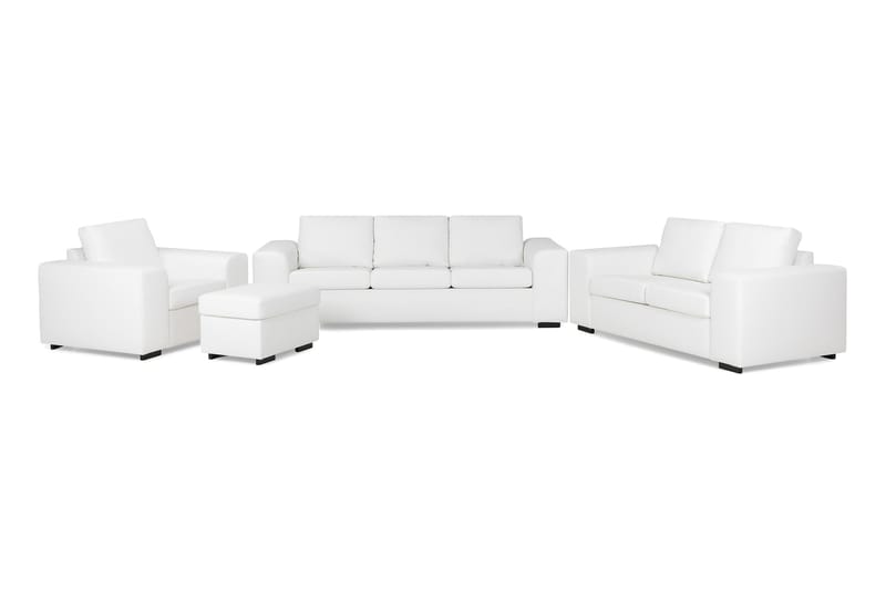 Link Soffgrupp 3-sits + 2-sits Soffa + Fåtölj + Fotpall i Konstläder - Vit - Möbler - Soffa - Soffgrupp