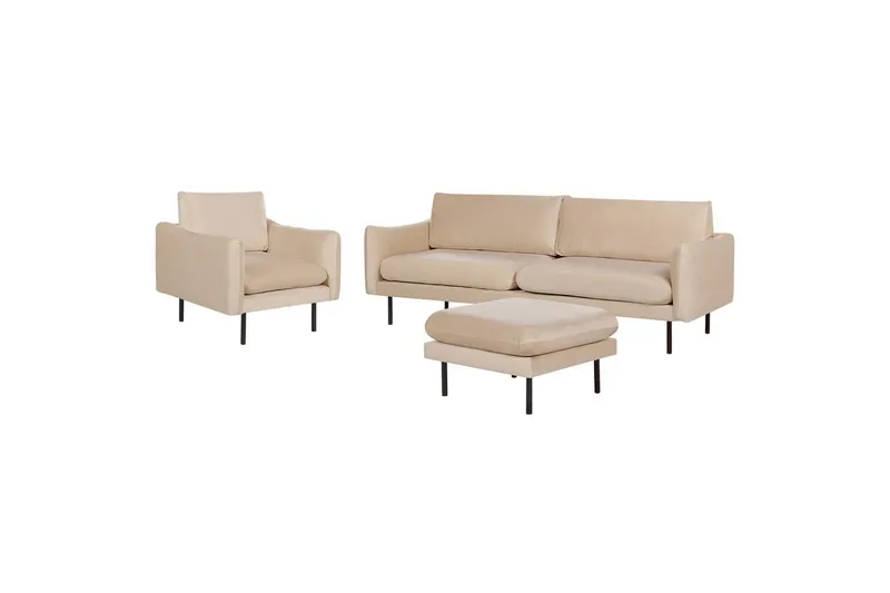 Soffgrupp med fotpall Vinterbro Beige/svart, Sammet, Beige