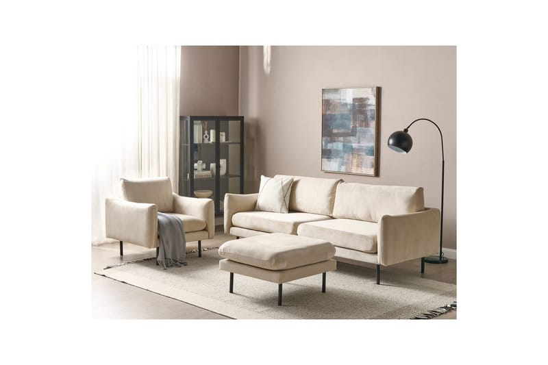 Soffgrupp med fotpall Vinterbro Ljusbeige/svart, Sammet - Ljusbeige/svart, Sammet - Möbler - Soffa - Soffgrupp