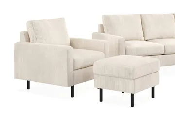 Peppe Soffgrupp 3-sits Soffa + Fåtölj + Fotpall i Manchester - Beige - Möbler - Soffa - Soffgrupp