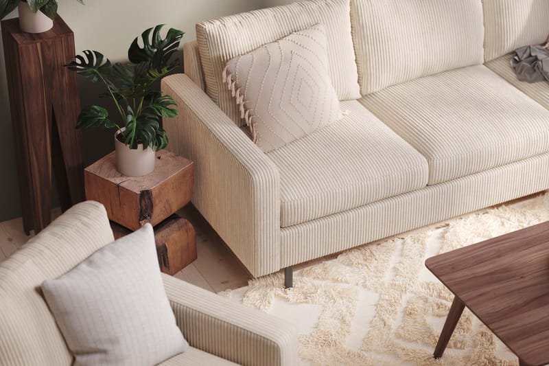 Peppe Soffgrupp 3-sits Soffa + Fåtölj + Fotpall i Manchester - Beige - Möbler - Soffa - Soffgrupp