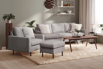 Peppe Soffgrupp 3-sits Soffa + Fåtölj + Fotpall i Manchester - Grå - Möbler - Soffa - Soffgrupp