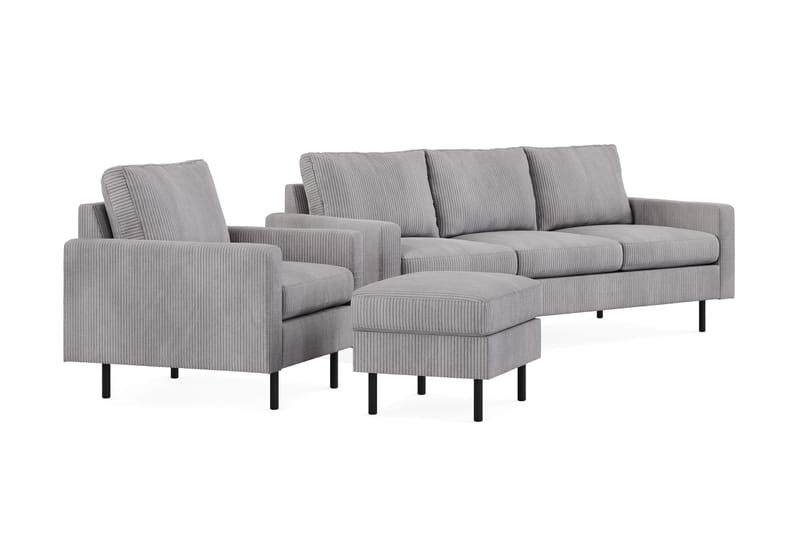 Peppe Soffgrupp 3-sits Soffa + Fåtölj + Fotpall i Manchester - Grå - Möbler - Soffa - Soffgrupp