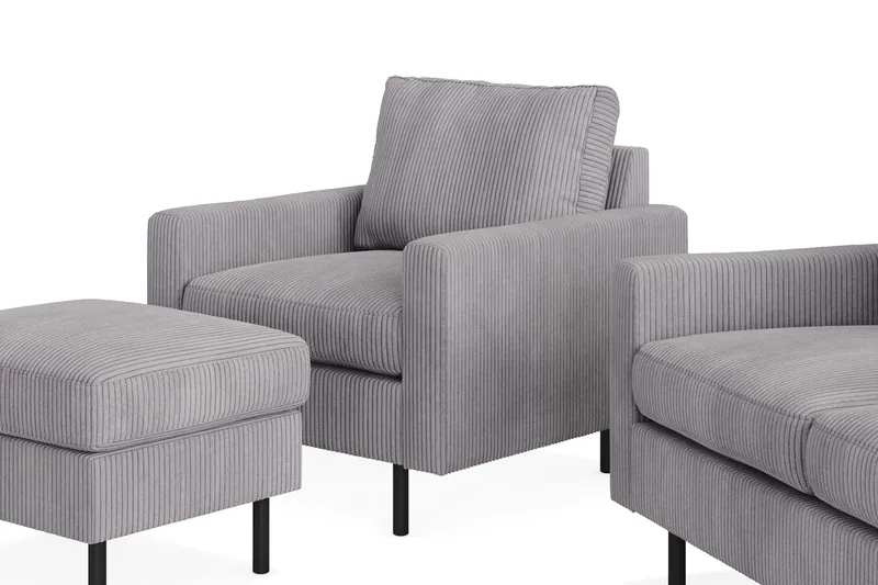 Peppe Soffgrupp 3-sits Soffa + Fåtölj + Fotpall i Manchester - Grå - Möbler - Soffa - Soffgrupp