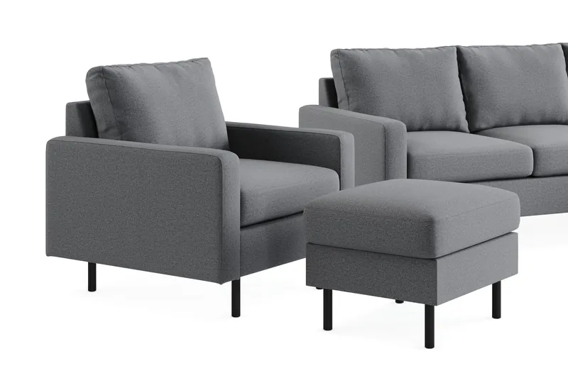 Peppe Soffgrupp 3-sits Soffa + Fåtölj + Fotpall i Tyg - Ljusgrå - Möbler - Soffa - Soffgrupp