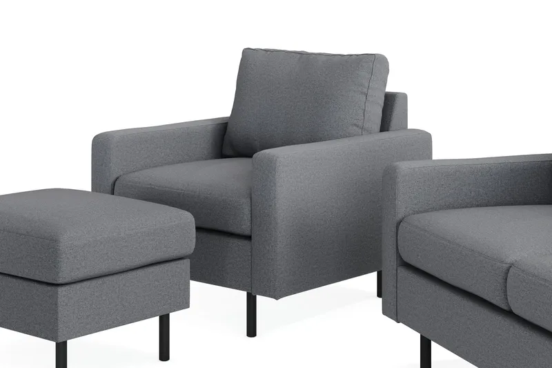 Peppe Soffgrupp 3-sits Soffa + Fåtölj + Fotpall i Tyg - Ljusgrå - Möbler - Soffa - Soffgrupp