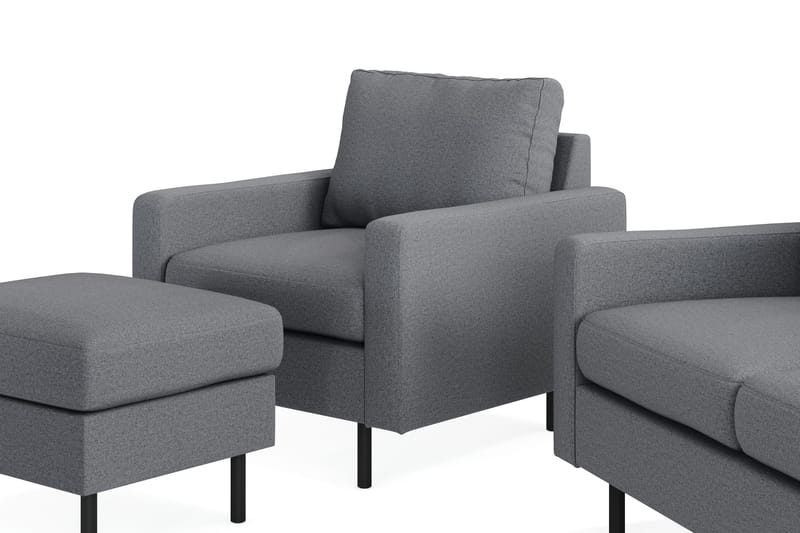 Peppe Soffgrupp 3-sits Soffa + Fåtölj + Fotpall i Tyg - Ljusgrå - Möbler - Soffa - Soffgrupp