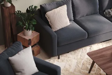 Peppe Soffgrupp 3-sits Soffa + Fåtölj + Fotpall i Tyg - Mörkgrå - Möbler - Soffa - Soffgrupp