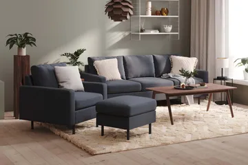 Peppe Soffgrupp 3-sits Soffa + Fåtölj + Fotpall i Tyg - Mörkgrå - Möbler - Soffa - Soffgrupp