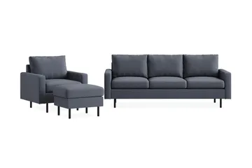 Peppe Soffgrupp 3-sits Soffa + Fåtölj + Fotpall i Tyg - Mörkgrå - Möbler - Soffa - Soffgrupp