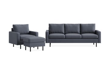 Peppe Soffgrupp 3-sits Soffa + Fåtölj + Fotpall i Tyg - Mörkgrå - Möbler - Soffa - Soffgrupp