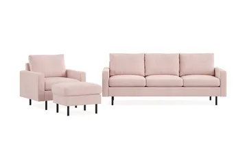 Peppe Soffgrupp 3-sits Soffa + Fåtölj + Fotpall i Manchester - Rosa - Möbler - Soffa - Soffgrupp
