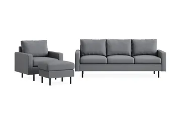 Peppe Soffgrupp 3-sits Soffa + Fåtölj + Fotpall i Tyg - Ljusgrå - Möbler - Soffa - Soffgrupp