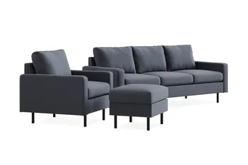 Peppe Soffgrupp 3-sits Soffa + Fåtölj + Fotpall i Tyg - Mörkgrå - Möbler - Soffa - Soffgrupp