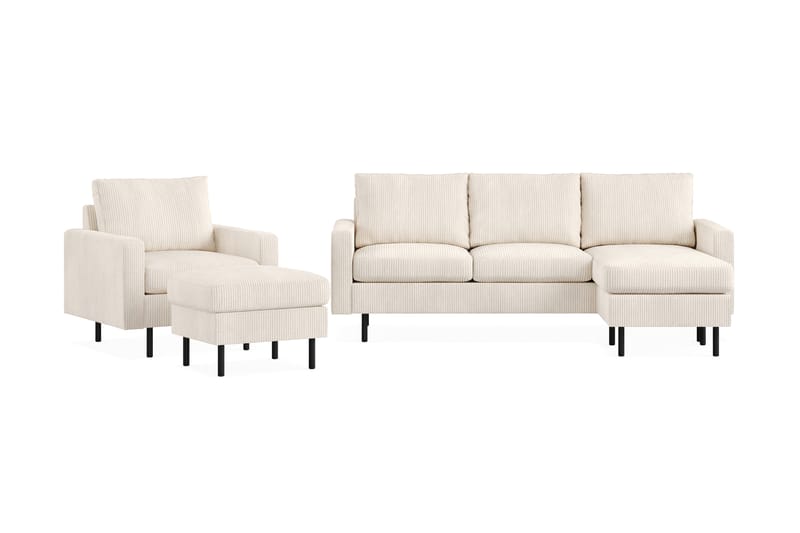 Peppe Soffgrupp 3-sits Vändbar L-formad Divansoffa + Fåtölj + Fotpall i Manchester - Beige - Möbler - Soffa - Soffgrupp
