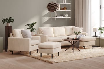 Peppe Soffgrupp 3-sits Vändbar L-formad Divansoffa + Fåtölj + Fotpall i Manchester - Beige - Möbler - Soffa - Soffgrupp