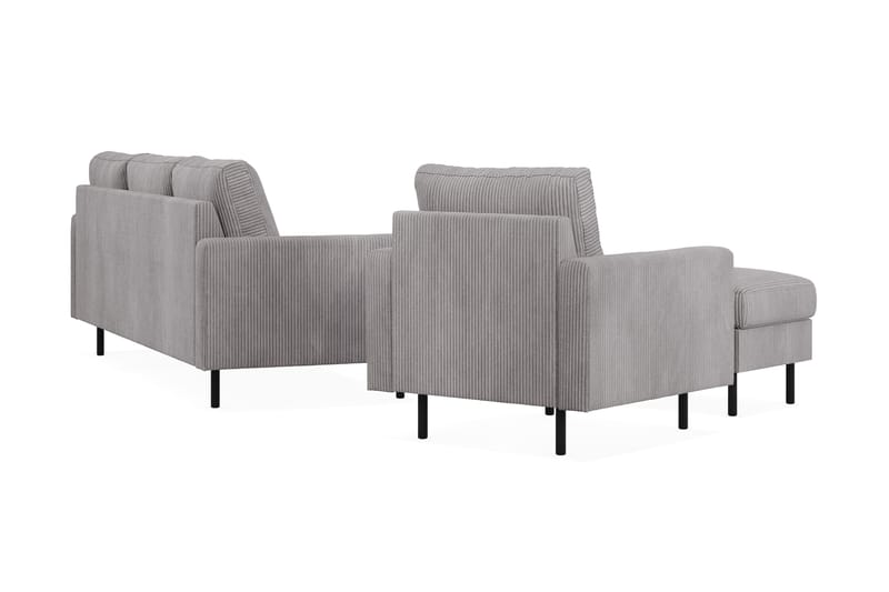 Peppe Soffgrupp 3-sits Vändbar L-formad Divansoffa + Fåtölj + Fotpall i Manchester - Mörkgrå - Möbler - Soffa - Soffgrupp