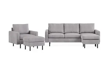 Peppe Soffgrupp 3-sits Vändbar L-formad Divansoffa + Fåtölj + Fotpall i Manchester - Mörkgrå - Möbler - Soffa - Soffgrupp