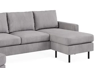 Peppe Soffgrupp 3-sits Vändbar L-formad Divansoffa + Fåtölj + Fotpall i Manchester - Mörkgrå - Möbler - Soffa - Soffgrupp