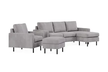 Peppe Soffgrupp 3-sits Vändbar L-formad Divansoffa + Fåtölj + Fotpall i Manchester - Mörkgrå - Möbler - Soffa - Soffgrupp