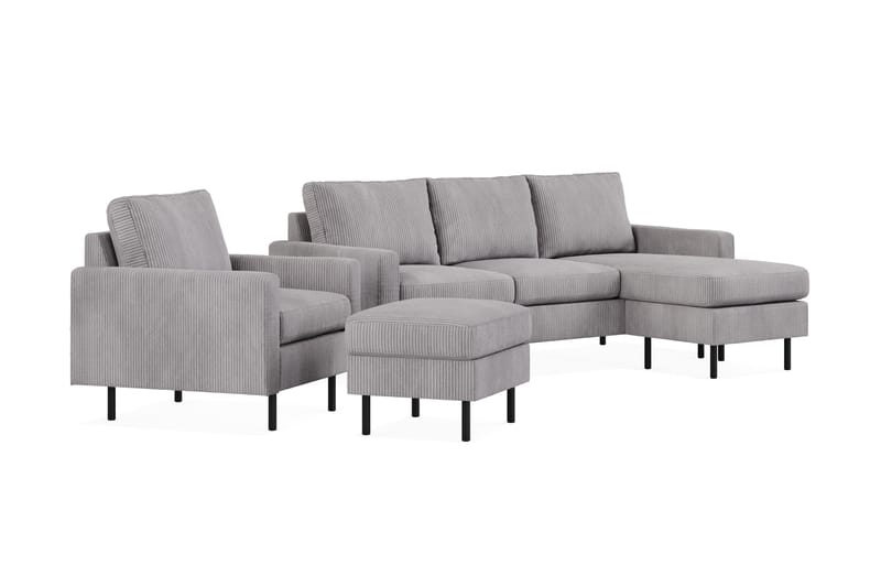 Peppe Soffgrupp 3-sits Vändbar L-formad Divansoffa + Fåtölj + Fotpall i Manchester - Mörkgrå - Möbler - Soffa - Soffgrupp