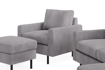 Peppe Soffgrupp 3-sits Vändbar L-formad Divansoffa + Fåtölj + Fotpall i Manchester - Mörkgrå - Möbler - Soffa - Soffgrupp