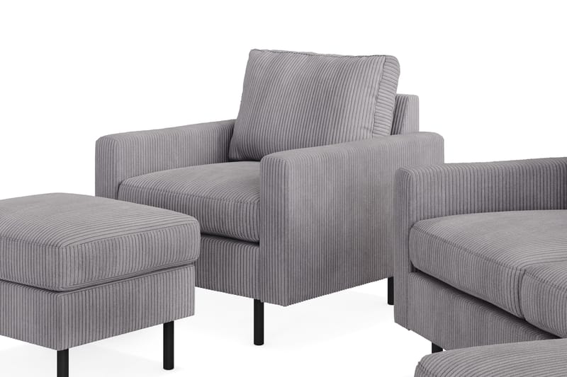 Peppe Soffgrupp 3-sits Vändbar L-formad Divansoffa + Fåtölj + Fotpall i Manchester - Mörkgrå - Möbler - Soffa - Soffgrupp