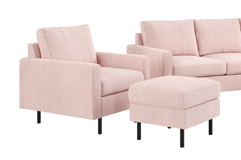 Peppe Soffgrupp 3-sits Vändbar L-formad Divansoffa + Fåtölj + Fotpall i Manchester - Rosa - Möbler - Soffa - Soffgrupp