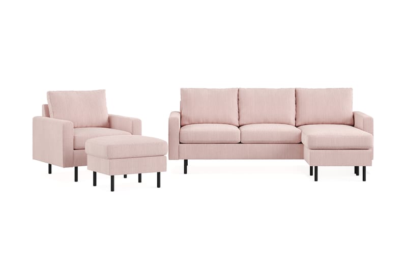 Peppe Soffgrupp 3-sits Vändbar L-formad Divansoffa + Fåtölj + Fotpall i Manchester - Rosa - Möbler - Soffa - Soffgrupp