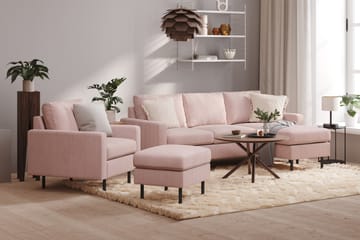 Peppe Soffgrupp 3-sits Vändbar L-formad Divansoffa + Fåtölj + Fotpall i Manchester - Rosa - Möbler - Soffa - Soffgrupp