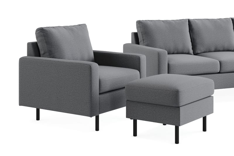 Peppe Soffgrupp 3-sits Vändbar L-formad Divansoffa + Fåtölj + Fotpall i Tyg - Ljusgrå - Möbler - Soffa - Soffgrupp