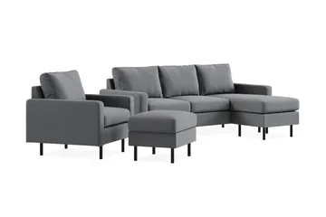 Peppe Soffgrupp 3-sits Vändbar L-formad Divansoffa + Fåtölj + Fotpall i Tyg - Ljusgrå - Möbler - Soffa - Soffgrupp