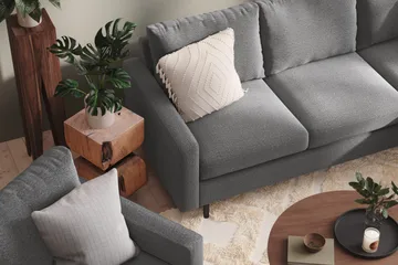 Peppe Soffgrupp 3-sits Vändbar L-formad Divansoffa + Fåtölj + Fotpall i Tyg - Ljusgrå - Möbler - Soffa - Soffgrupp