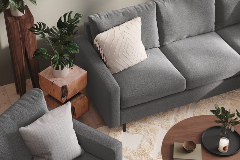 Peppe Soffgrupp 3-sits Vändbar L-formad Divansoffa + Fåtölj + Fotpall i Tyg - Ljusgrå - Möbler - Soffa - Soffgrupp