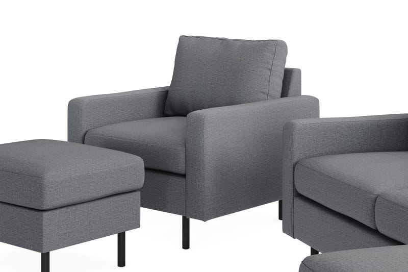 Peppe Soffgrupp 3-sits Vändbar L-formad Divansoffa + Fåtölj + Fotpall i Tyg - Ljusgrå - Möbler - Soffa - Soffgrupp