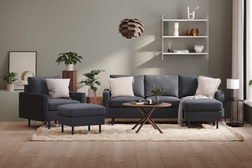 Peppe Soffgrupp 3-sits Vändbar L-formad Divansoffa + Fåtölj + Fotpall i Tyg - Mörkgrå - Möbler - Soffa - Soffgrupp