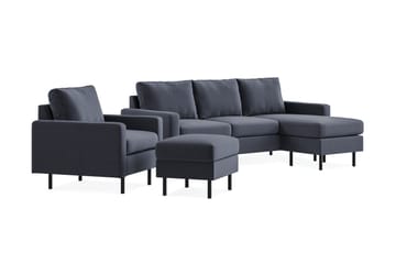 Peppe Soffgrupp 3-sits Vändbar L-formad Divansoffa + Fåtölj + Fotpall i Tyg - Mörkgrå - Möbler - Soffa - Soffgrupp