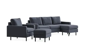 Peppe Soffgrupp 3-sits Vändbar L-formad Divansoffa + Fåtölj + Fotpall i Tyg - Mörkgrå - Möbler - Soffa - Soffgrupp