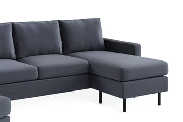 Peppe Soffgrupp 3-sits Vändbar L-formad Divansoffa + Fåtölj + Fotpall i Tyg - Mörkgrå - Möbler - Soffa - Soffgrupp