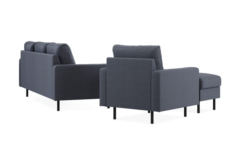 Peppe Soffgrupp 3-sits Vändbar L-formad Divansoffa + Fåtölj + Fotpall i Tyg - Mörkgrå - Möbler - Soffa - Soffgrupp