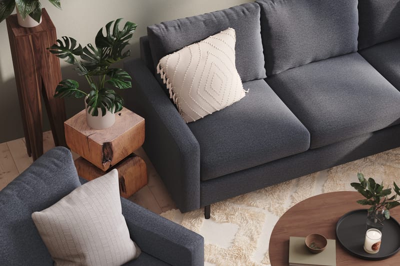 Peppe Soffgrupp 3-sits Vändbar L-formad Divansoffa + Fåtölj + Fotpall i Tyg - Mörkgrå - Möbler - Soffa - Soffgrupp