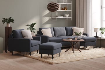 Peppe Soffgrupp 3-sits Vändbar L-formad Divansoffa + Fåtölj + Fotpall i Tyg - Mörkgrå - Möbler - Soffa - Soffgrupp