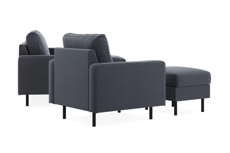 Peppe Soffgrupp 3-sits Vändbar L-formad Divansoffa + Fåtölj + Fotpall i Tyg - Mörkgrå - Möbler - Soffa - Soffgrupp